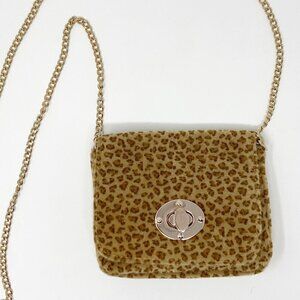 Animal Cheetah Print Fuzzy Faux Fur Crossbody bag Gold Tone Chain